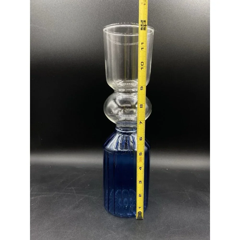 Three Tier Glass Vase Blue & Clear Anthropologie 11.5” Sphere Ribbed